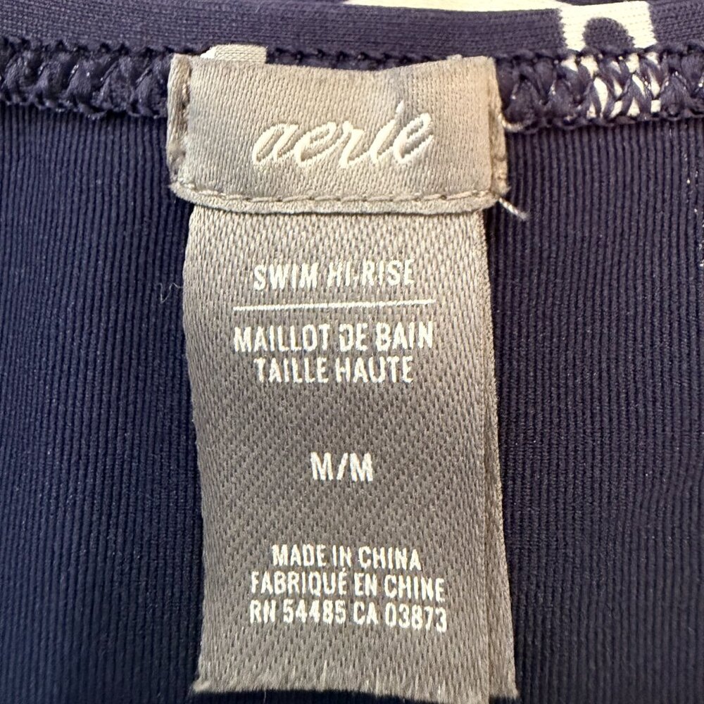 Aerie High Waisted Bikini Set Navy White Cutout Ring Top Size M - Picture 11 of 12